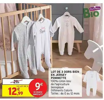 Intermarché Lot De 3 Dors Bien En Jersey Pommette offre