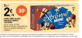 E.Leclerc 8 mini cones glaces chocolat vanille offre