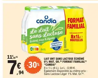 E.Leclerc Lait UHT sans lactose ecreme 0% mat gr format familial offre