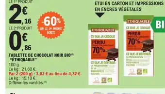 E.Leclerc Tablette de chocolat noir bio offre