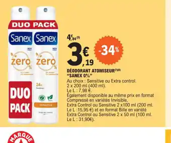 E.Leclerc Deodorant atomiseur sanex 0% offre
