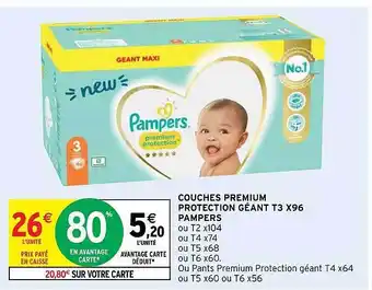 Intermarché Express Couches Premium Protection Géant T3 X96 Pampers offre