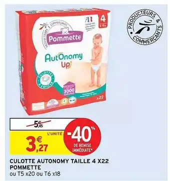 Intermarché Express Culotte Autonomy Taille 4 X22 Pommette offre