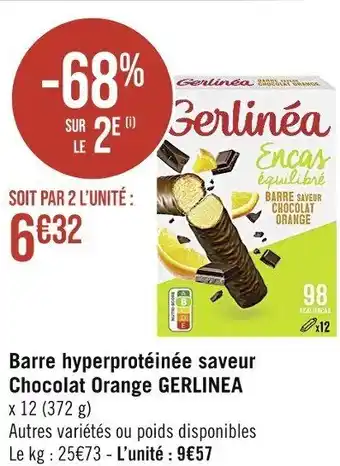 Casino Supermarchés Barre hyperprotèinèe saveur Chocolat Orange GERLINEA offre