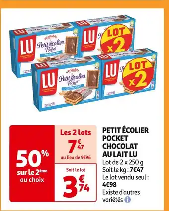 Auchan Supermarché LU PETIT ÉCOLIER POCKET CHOCOLAT AU LAIT offre