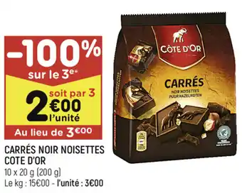 Leader Price Carrés Noir Noisettes Cote d'Or offre
