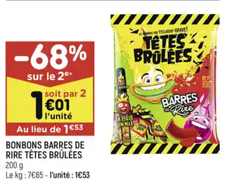 Leader Price Bonbons Barres de Rire Têtes Brûlées offre