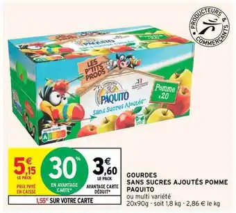 Intermarché Hyper Gourdes Sans Sucres Ajoutés Pomme Paquito offre