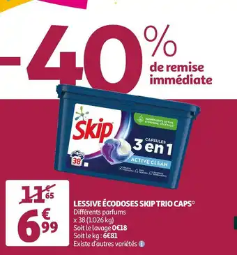 Auchan Skip lessive écodoses trio caps offre
