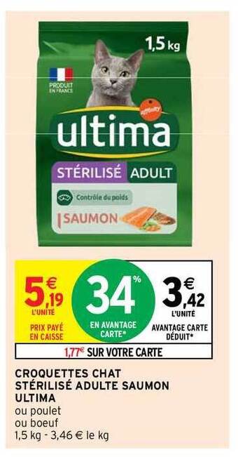 Intermarché Hyper Croquettes Chat Stérilisé Adulte Saumon Ultima offre