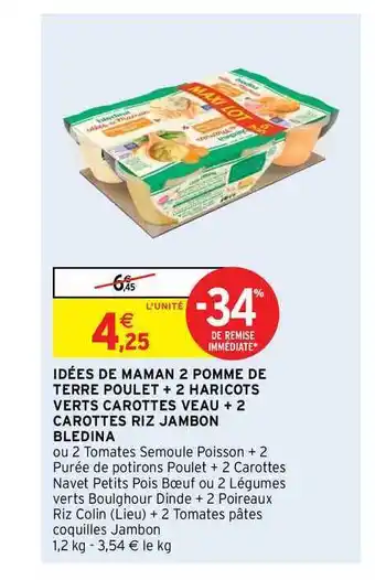 Idée De Maman 2 Pomme De Terre Oulet + 2 Haricots Verts Carottes Veau + 2 Carottes Riz Jambon Blédina