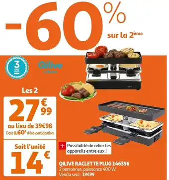 Auchan Qilive raclette plug 146356 offre