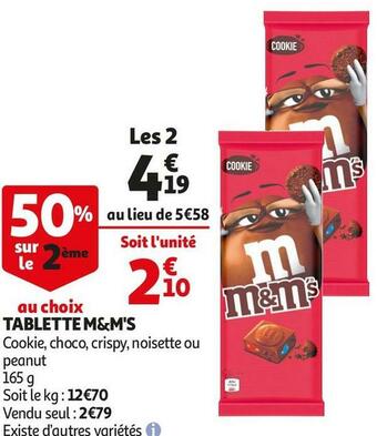 Auchan M&ms tablette cookie offre