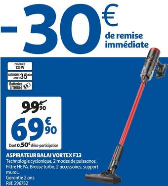 Auchan Aspirateur balai vortex f13 offre