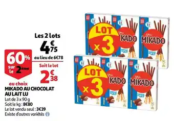 Auchan Lu mikado au chocolat au lait offre