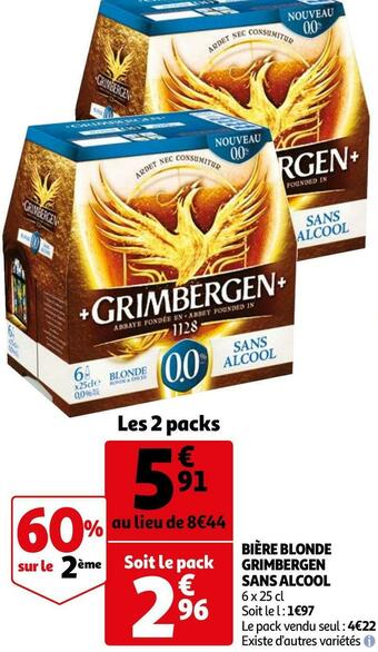 Auchan Grimbergen bière blonde sans alcool offre