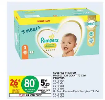 Intermarché Hyper Couches Premium Protection Géant T3 X96 Pampers offre