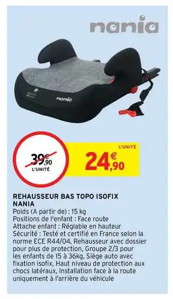 Intermarché Hyper Rehausseur Bas Topo Isofix Nania offre