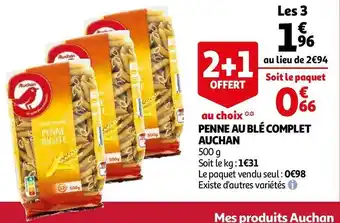 Auchan Auchan penne au blé complet offre