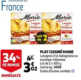 Auchan Marie plat cuisiné offre