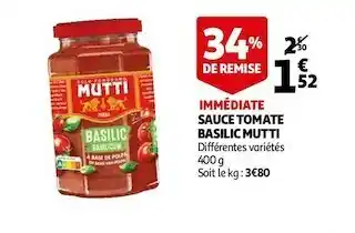 Auchan Mutti sauce tomate basilic offre