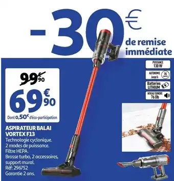 Auchan Aspirateur balai vortex f13 offre