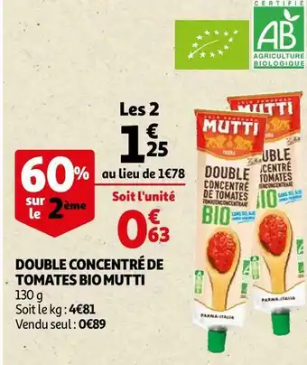 Auchan Mutti double concentré de tomates bio offre