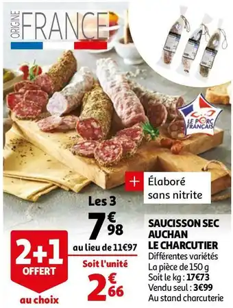 Auchan Auchan saucisson sec le charcutier offre