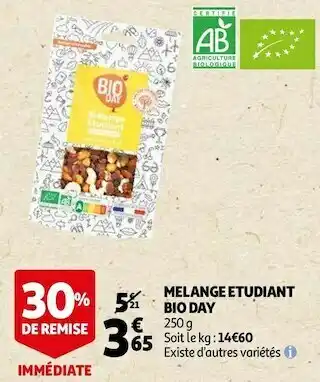 Auchan Bio day melange etudiant offre