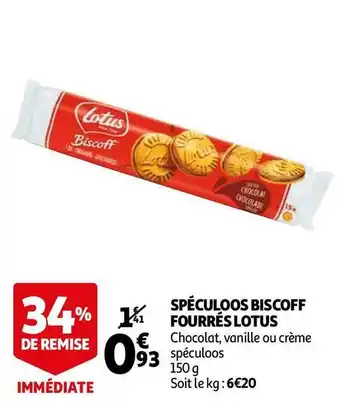 Auchan Lotus spéculoos biscoff fourrés offre