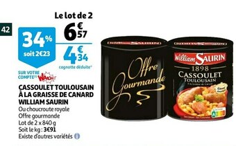 Auchan William saurin cassoulet toulousain à la graisse de canard offre