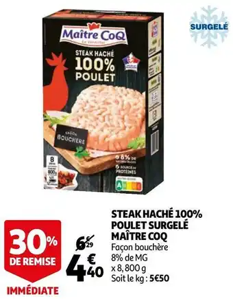 Auchan Maître coq steak haché 100% poulet surgelé offre