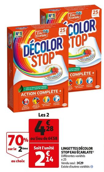 Auchan Eau écarlate lingettes décolor stop offre
