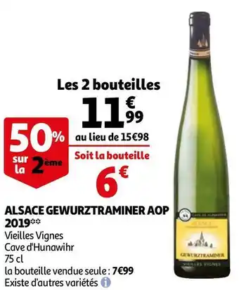 Auchan Cave d'hunawihr alsace gewurztraminer aop 2019 offre