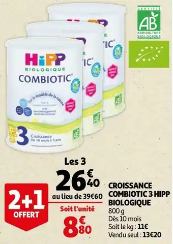 Auchan Hipp croissance combiotic 3 biologique offre
