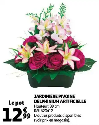 Auchan Jardinière pivoine delphinium artificielle offre