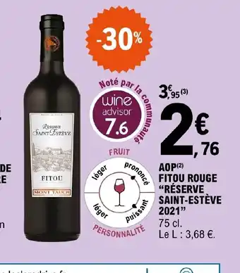 E.Leclerc AOP FITOU ROUGE "RÉSERVE SAINT-ESTÈVE 2021" offre