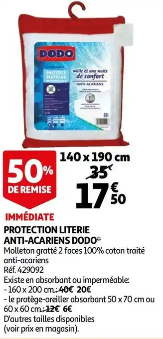 Auchan Dodo protection literie anti-acariens offre