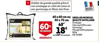 Auchan Colas oreiller microgel qualite hotellerie offre