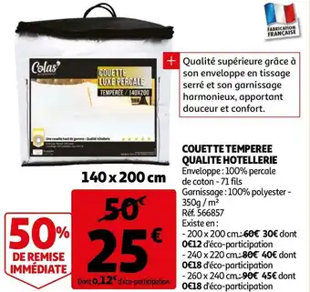 Auchan Couette temperee qualite hotellerie offre