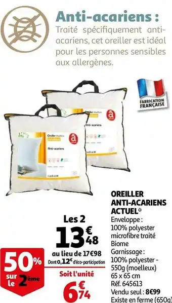 Auchan Actuel oreiller anti-acariens offre