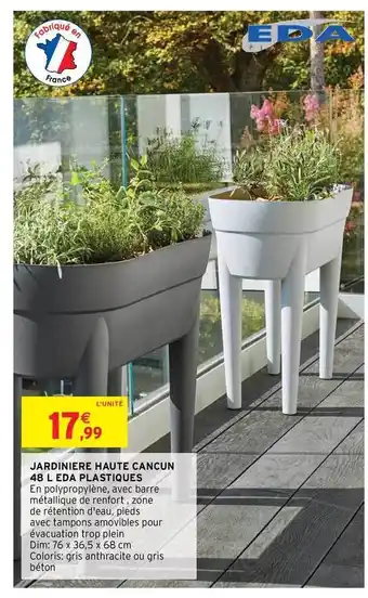 Jardinière Haute Cancun 48 L Eda Plastiques