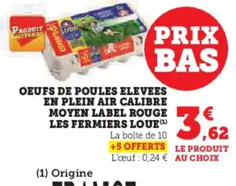 Hyper U OEUFS DE POULES ELEVEES EN PLEIN AIR CALIBRE MOYEN LABEL ROUGE LES FERMIERS LOUE (1) offre