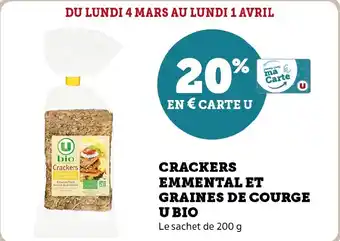 Hyper U CRACKERS EMMENTAL ET GRAINES DE COURGE UBIO offre