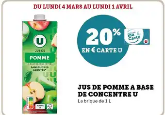 Hyper U JUS DE POMME A BASE DE CONCENTRE U offre