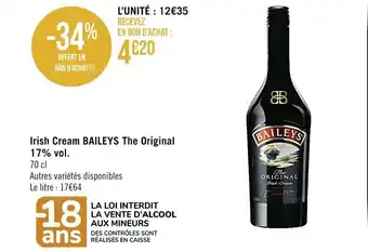 Casino Supermarchés Irish Cream BAILEYS The Original 17% vol. offre