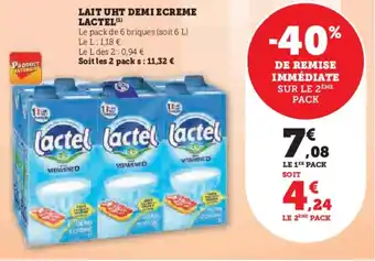 Super U LAIT UHT DEMI ECREME LACTEL (¹) offre