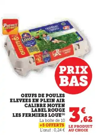 Super U OEUFS DE POULES ELEVEES EN PLEIN AIR CALIBRE MOYEN LABEL ROUGE LES FERMIERS LOUE (1) La boîte de 10 offre