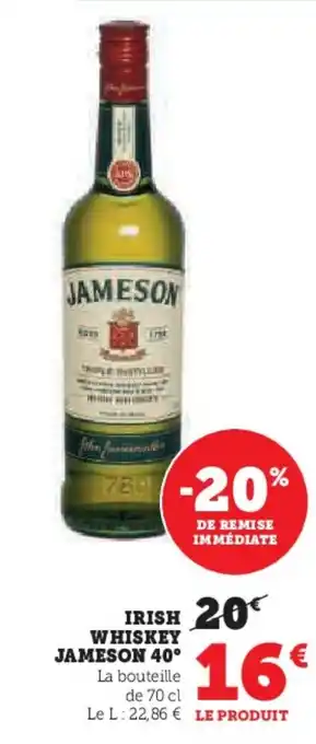 Super U IRISH WHISKEY JAMESON 40° offre