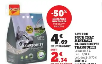 Super U LITIERE POUR CHAT MINERALE BI-CARBONITE TRAMQUILLE offre